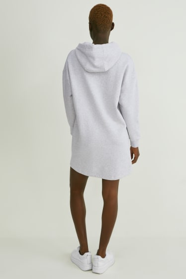 Women - Basic sweatshirt dress with hood - light gray-melange