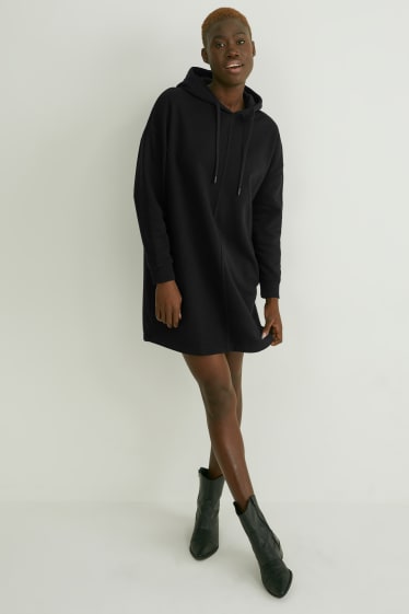 Women - Basic sweatshirt dress with hood - black