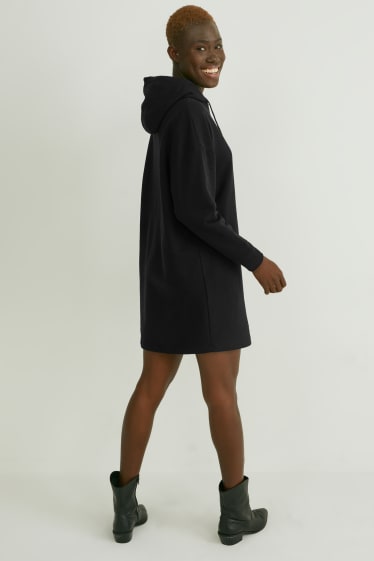 Dona - Vestit de punt de dessuadora bàsic amb caputxa - negre