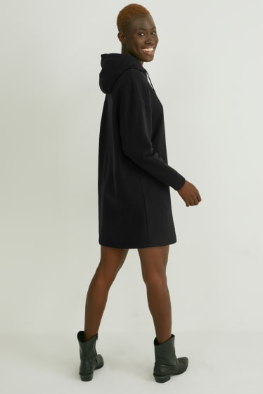 Women - Basic sweatshirt dress with hood - black