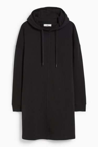 Women - Basic sweatshirt dress with hood - black