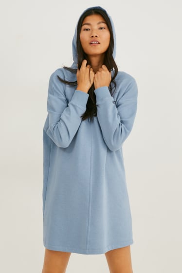 Mujer - Vestido sudadera básico con capucha - azul