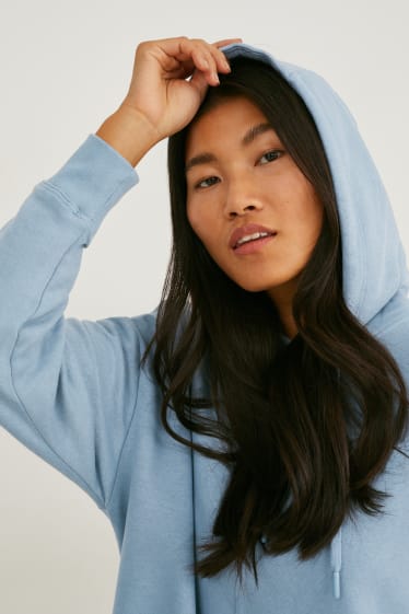 Dames - Basic-sweatjurk met capuchon - blauw