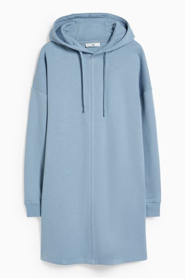 Dames - Basic-sweatjurk met capuchon - blauw