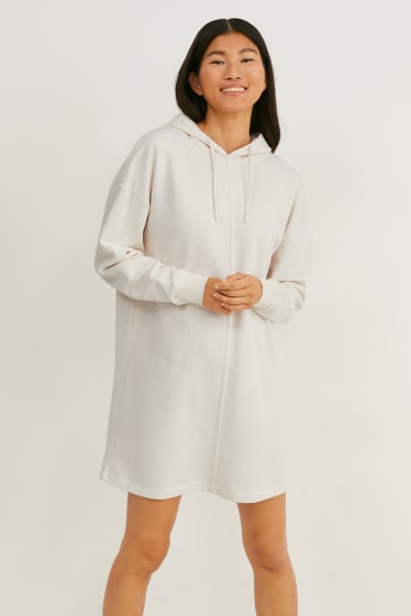 Donna - Vestito di felpa basic con cappuccio - bianco crema