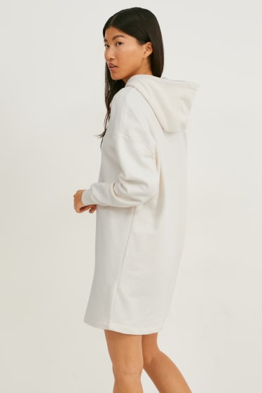 Donna - Vestito di felpa basic con cappuccio - bianco crema
