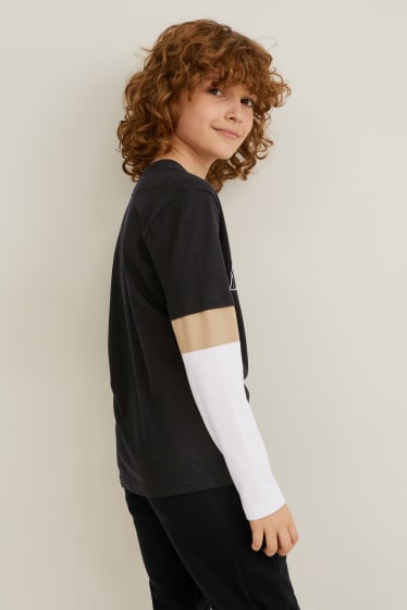 Dětské - Tričko s dlouhým rukávem - vzhled 2 v 1 - černá
