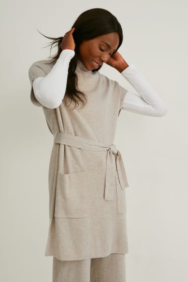Women - Knitted dress - beige-melange