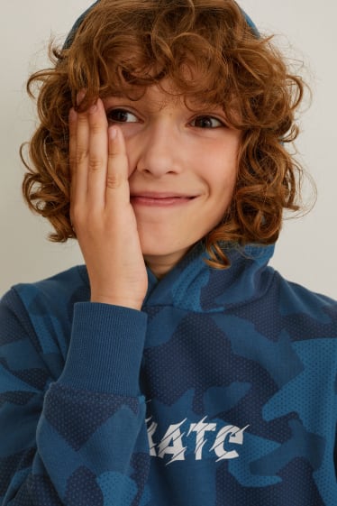 Enfants - Sweat à capuche - à motif - bleu foncé