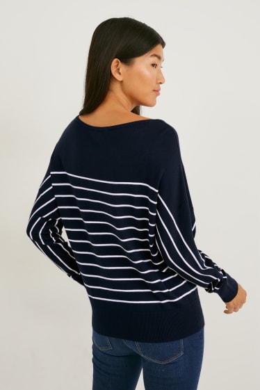 Damen - Pullover - gestreift - dunkelblau