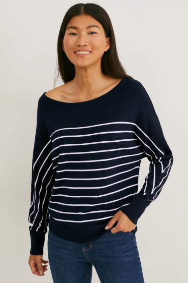 Damen - Pullover - gestreift - dunkelblau