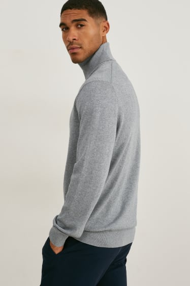 Herren - Rollkragenpullover - grau-melange