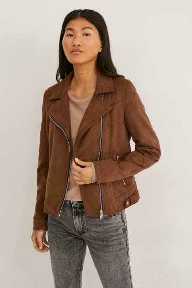 Women - Biker jacket - faux suede - brown