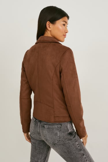 Women - Biker jacket - faux suede - brown