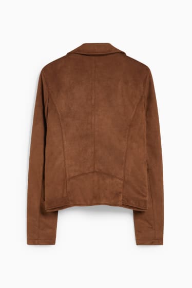 Women - Biker jacket - faux suede - brown