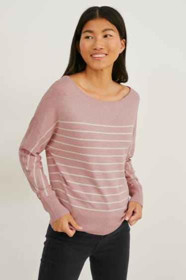 Damen - Pullover - gestreift - rosa