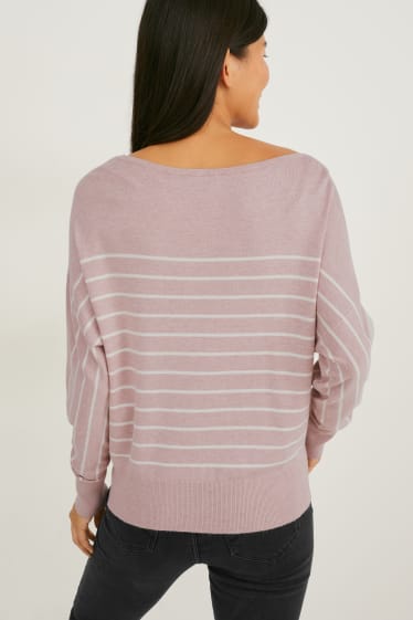 Damen - Pullover - gestreift - rosa