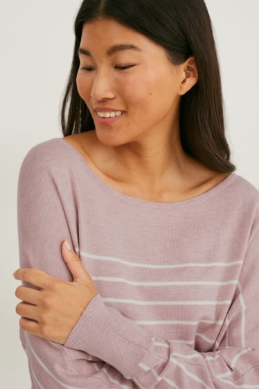 Damen - Pullover - gestreift - rosa