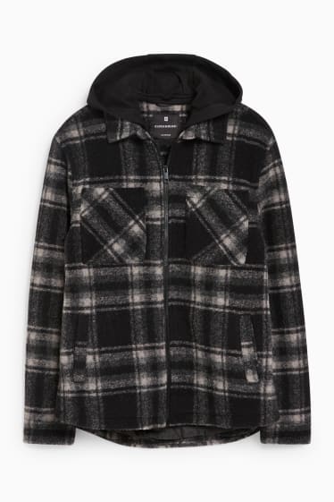 Pánské - CLOCKHOUSE - košilová bunda s kapucí - kostkovaná - černá