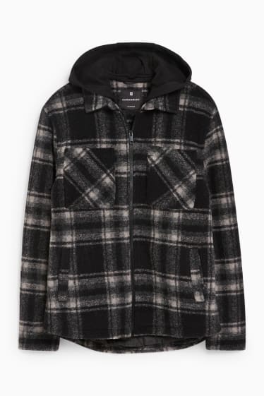 Men - CLOCKHOUSE - shirt jacket with hood - check - black