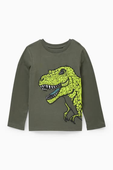 Dětské - Motiv dinosaura - tričko s dlouhým rukávem - tmavozelená