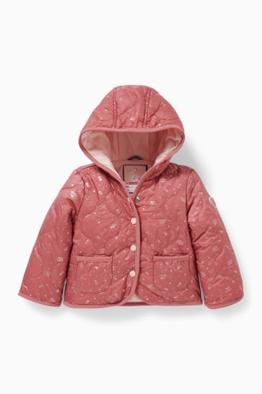 Bebeluși - Jachetă matlasată cu glugă, bebeluși - cu model - roz închis