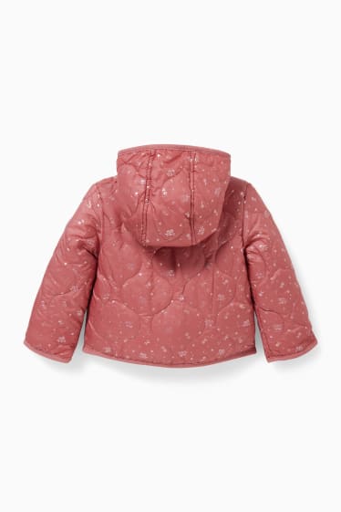 Babies - Baby quilted jacket with hood - patterned - dark rose