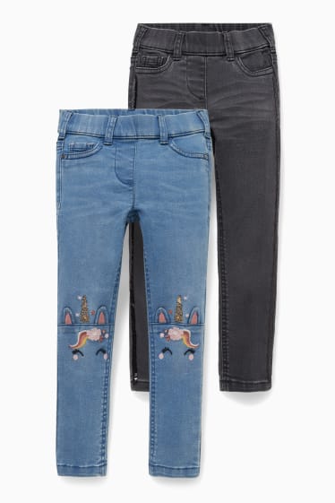 Dětské - Multipack 2 ks - jegging jeans - s lesklou aplikací - džíny - světle modré