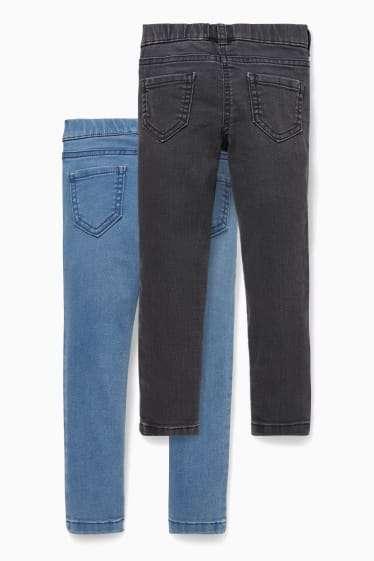 Kinderen - Set van 2 - jegging jeans - glanseffect - jeanslichtblauw