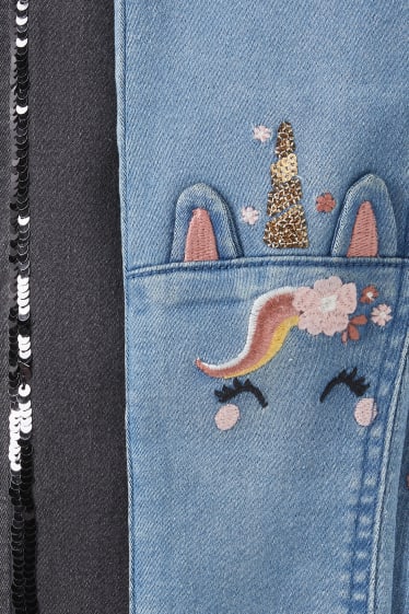 Enfants filles - Lot de 2 - jegging jean - effet brillant - jean bleu clair