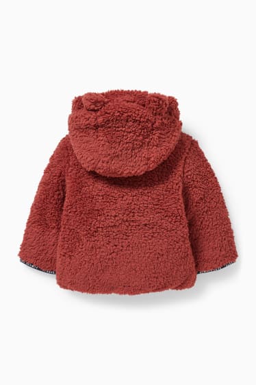 Babies - Baby teddy fur jacket with hood - dark red