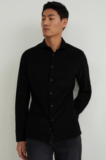 Men - Corduroy shirt - slim fit - cutaway collar - black