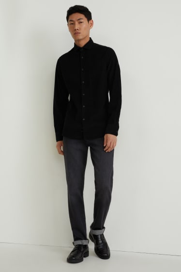 Men - Corduroy shirt - slim fit - cutaway collar - black