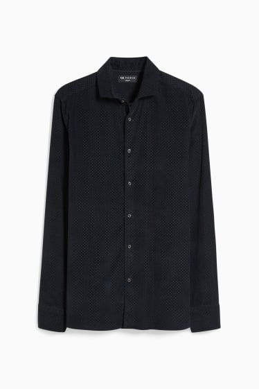 Men - Corduroy shirt - slim fit - cutaway collar - black