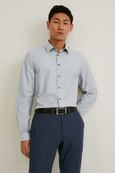 Hommes - Chemise de bureau - slim fit - col kent - facile à repasser - gris