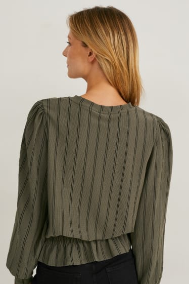 Women - Blouse - striped - dark green