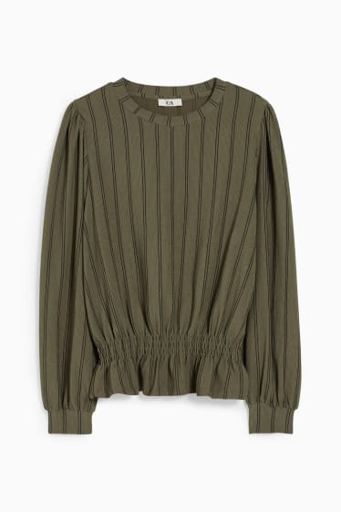 Women - Blouse - striped - dark green