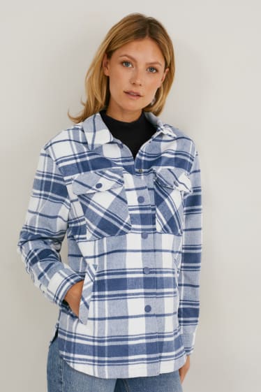 Women - Flannel shacket - check - blue / white