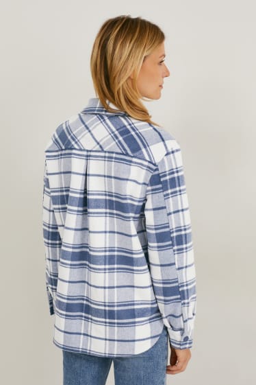 Damen - Flanell-Shacket - kariert - blau / weiß