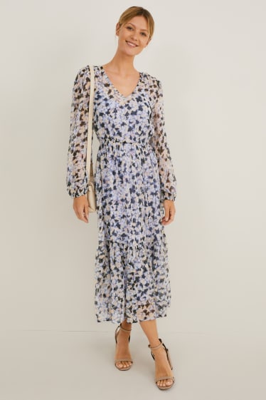 Femmes - Robe fit & flare - à fleurs - bleu foncé