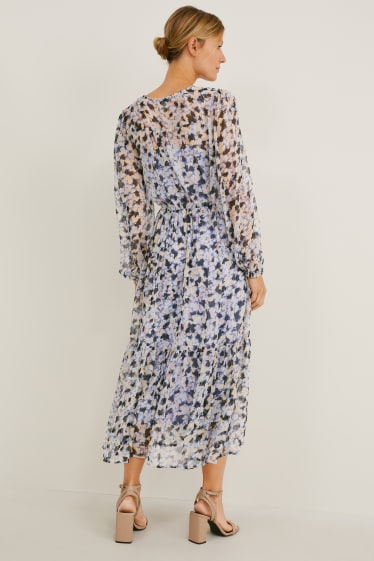 Femmes - Robe fit & flare - à fleurs - bleu foncé