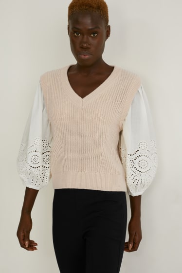 Donna - Gilet in maglia pullunder - 2 in 1 - bianco crema