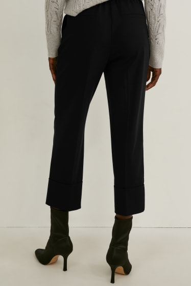 Femmes - Pantalon en toile - high waist - coupe droite - noir