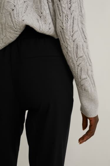 Femmes - Pantalon en toile - high waist - coupe droite - noir