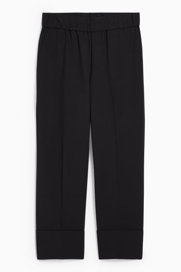 Femmes - Pantalon en toile - high waist - coupe droite - noir