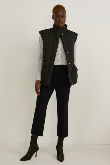 Femmes - Pantalon en toile - high waist - coupe droite - noir