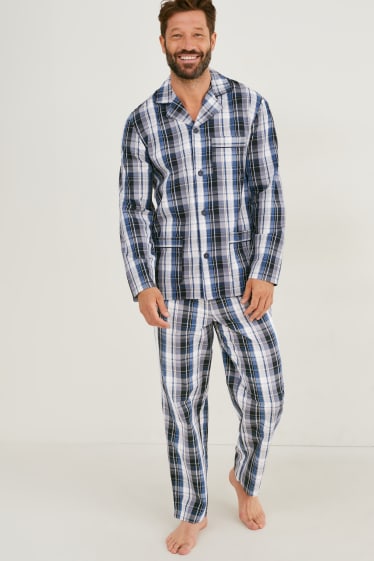 Herren - Pyjama - kariert - dunkelblau
