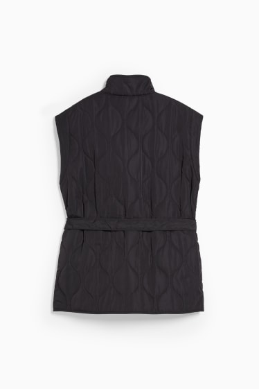 Women - Quilted gilet with belt  - black