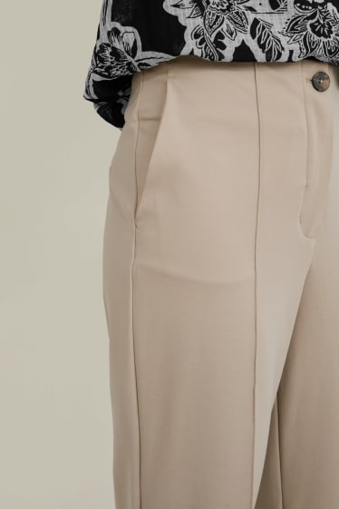 Femmes - Pantalon en toile - high waist - regular fit - taupe