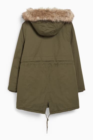 Femmes - CLOCKHOUSE - parka à capuche et garniture en simili-fourrure - vert foncé